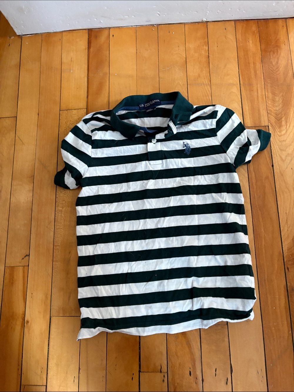 U.S. Polo Assn. Boys' Dark Green and White Striped Polo